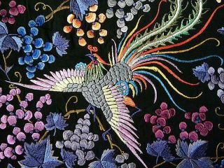 Chinese Silk Embroidered Phoenix Birds Piano Shawl Vivid Colors