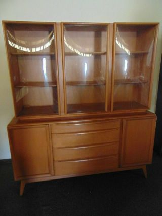 Heywood Wakefield Champagne Hutch Bubble Glass Credenza Vintage