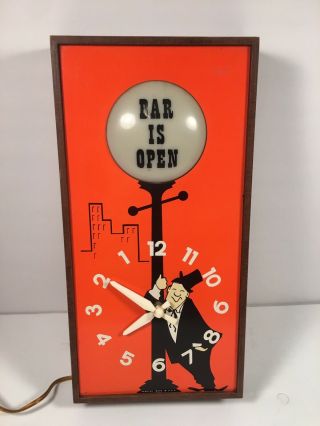 Vintage Spartus Bar Is Open Lighted Sign & Reverse Clock W/Drunk Man Rare 2