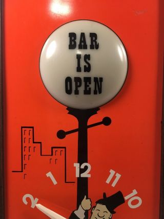 Vintage Spartus Bar Is Open Lighted Sign & Reverse Clock W/Drunk Man Rare 5