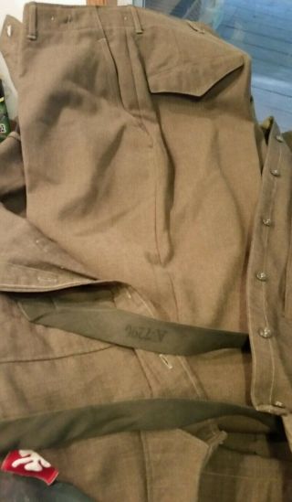 Vintage WWII US Army Wool Jacket WW2 w/ Pants Shirt & Tie 10