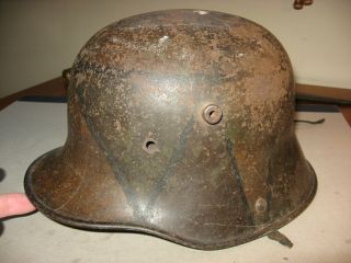 World War One M16 German Combat Helmet With Faded Camouflage Paint