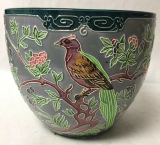 Antique Eichwald Bohemian Czech Art Nouveau Pottery Planter Vase Majolica