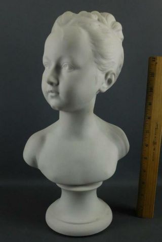 Limoges French Bisque Girl Statue Bust After Houdon 15 3/4  Louise Brongniart