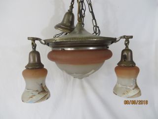 Very Fancy Antique Deco Brass & Hand Painted Glass Chandelier