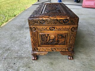 Asian chinese Hand Carved Wood Chest / Trunk Sailboat Vintage Antique 4