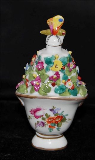 Antique Chelsea Or St James Porcelain Perfume Bottle W/ Floral Decor & Butterfly