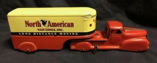 Vintage Marx North American Van Lines Pressed Steel Wind Up Moving Truck Antique