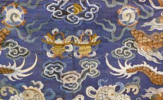 Large Double Dragon Antique Chinese Silk Panel w/Gold Thread 34 inches Square 5