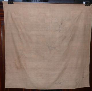 Large Double Dragon Antique Chinese Silk Panel w/Gold Thread 34 inches Square 7