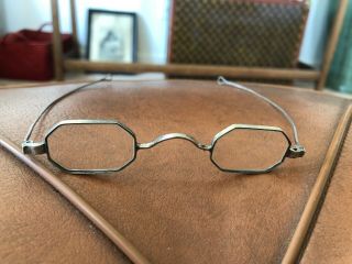 Antique Mid 19thc Octagon Frame Coin Silver Spectacle Eyeglasses