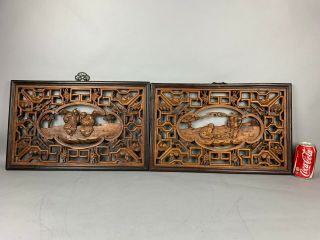 19th/20th C.  Pair Chinese Carved ‘hehe’ Erxian Possibly Huangyangmu Wood Panels