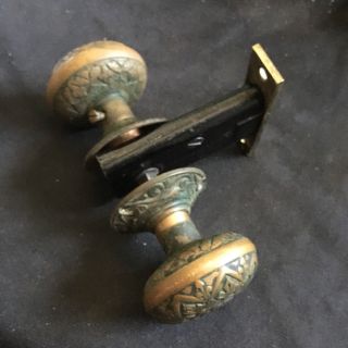 Antique Russell & Erwin Victorian Eastlake Cast Bronze Doorknobs,  Rosettes,  Latch