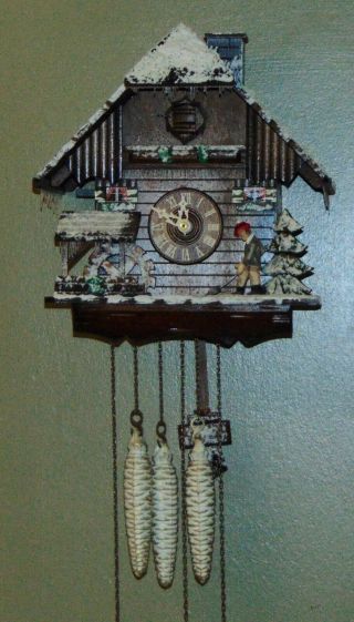 ANTON SCHNEIDER Cuckoo Clock BLACK FOREST Musical GREAT Winter ANIMATED 2