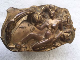 Vintage Art Nouveau Jewelry Casket With Roses & Reclining Lady On Lid 6