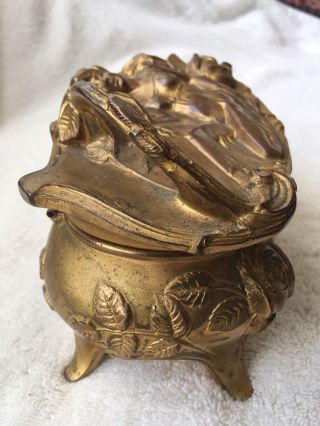 Vintage Art Nouveau Jewelry Casket With Roses & Reclining Lady On Lid 8
