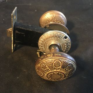 Antique Nashua Victorian Eastlake Cast Bronze Doorknobs,  Rosettes And Latch 5