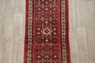 Remarkable Geometric Red Hamedan Vintage Handmade Oriental Runner Rug Wool 2x6 3