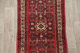 Remarkable Geometric Red Hamedan Vintage Handmade Oriental Runner Rug Wool 2x6 4