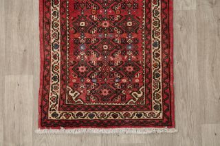 Remarkable Geometric Red Hamedan Vintage Handmade Oriental Runner Rug Wool 2x6 5
