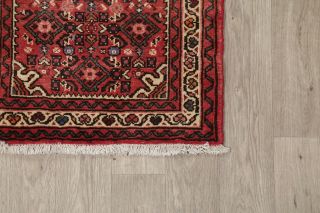 Remarkable Geometric Red Hamedan Vintage Handmade Oriental Runner Rug Wool 2x6 6