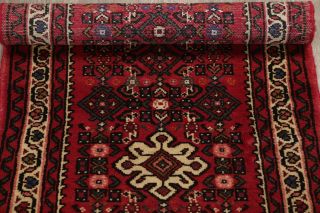 Remarkable Geometric Red Hamedan Vintage Handmade Oriental Runner Rug Wool 2x6 7