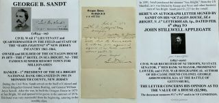 Civil War Lt 5th Jersey Infantry Owner 1st Hotel Sea Bright Nj Letter Signed