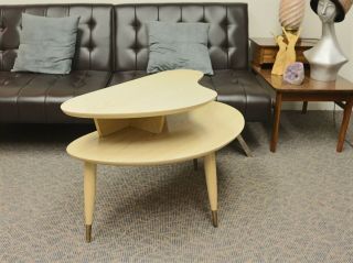 Vintage Blonde 2 Tier Kidney Shaped Mid Century Modern Side Table 12