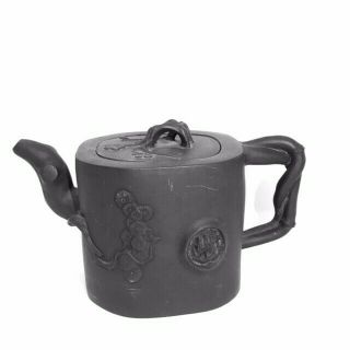 Vintage Chinese Yixing Clay Teapot Square Bamboo Design