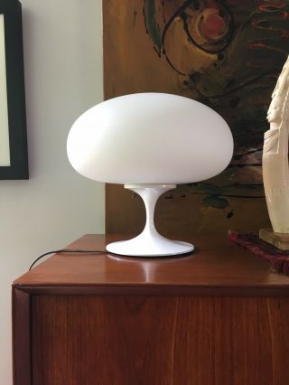 Laurel Mushroom Lamp Mid Century Modern Bill Curry Label White Table