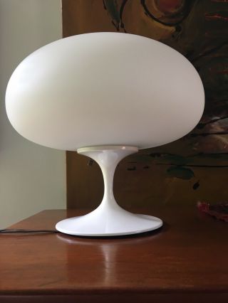 Laurel Mushroom Lamp Mid Century Modern Bill Curry Label White Table 2