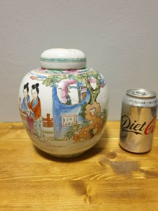 Quality Large Chinese 19th Century Famille Rose Vase / Jar With Lid