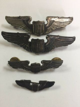 X4 - Authentic Ww2 Wwii Sterling Silver Pinback Pilot Wings