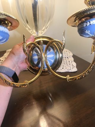 Ornate Wedgwood Jasperware Dual Flame Sconce Light Fixture - Blue W/ White& Gold 3