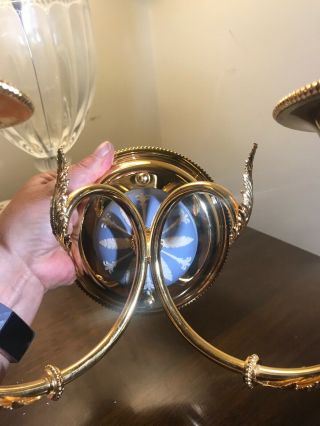Ornate Wedgwood Jasperware Dual Flame Sconce Light Fixture - Blue W/ White& Gold 6