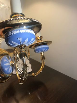 Ornate Wedgwood Jasperware Dual Flame Sconce Light Fixture - Blue W/ White& Gold 7