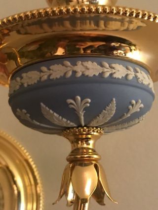 Ornate Wedgwood Jasperware Dual Flame Sconce Light Fixture - Blue W/ White& Gold 9