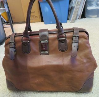 Vintage Torin Belt Belting Tan Brown Leather Doctor Medical Bag Satchel With Key