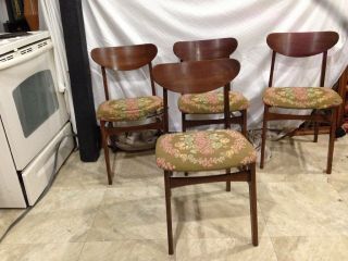 Four Walnut Mid Century Modern Dining Chairs