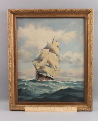 Antique Signed T.  Bailey Clipper Ship American Seascape Maritime Oil Painting Nr