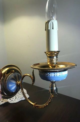Ornate Wedgwood Jasperware Single Flame Sconce Light Fixture/ Blue W/ White