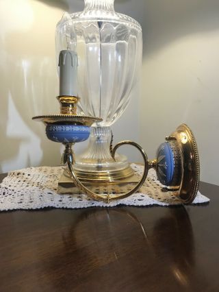 Ornate Wedgwood Jasperware Single Flame Sconce Light Fixture/ Blue W/ White 7