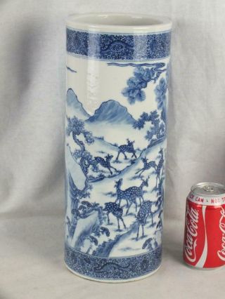 Fine Republic Chinese Qianlong Mark Blue & White 100 Deer Lingzhi Fungus Vase