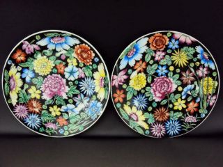 Impressive Chinese Antiques Porcelain Oriental Famille Noire Dishes 7
