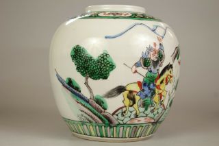 13: A large Chinese famille verte ginger tea jar vase with warriors 19th/20thc 6