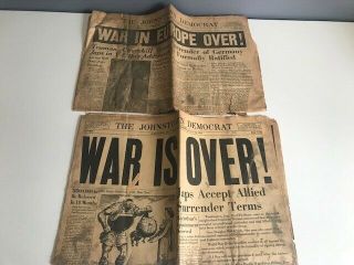 May 9,  1945 War Is Over In Europe Democrate Newspaper Johnstown,  Pa Aug 15,  1945