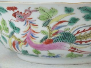 FINE ANTIQUE CHINESE PORCELAIN FAMILLE ROSE PHOENIX SHAPED BOWL - MARKED 4