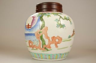 6: A large Chinese famille rose ginger tea jar vase with wood lid 19th/20thc 6