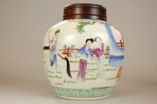 6: A large Chinese famille rose ginger tea jar vase with wood lid 19th/20thc 8