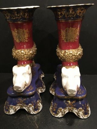 Porcelain Cornucopia Vases With Boar ' s Heads 2